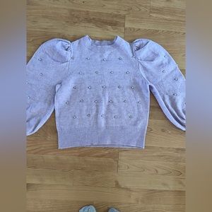 A New Day cotton pearl and sequin embellished puff sleeve sweater size xs